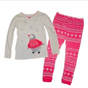Carter's Pajama Set‎ Girls 4T White Red Good Penguin Fair Isle Holiday Sleepwear